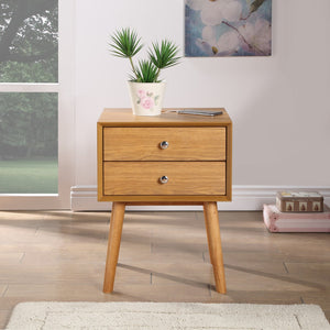 Teddy Rubberwood / Wood Veneer / MDF / Stainless Steel Contemporary Natural Night Stand - 18" W x 15" D x 24" H