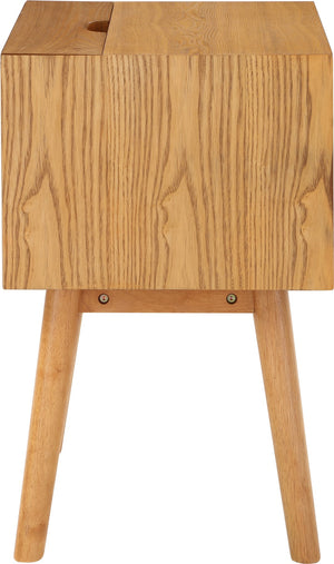 Teddy Rubberwood / Wood Veneer / MDF / Stainless Steel Contemporary Natural Night Stand - 18" W x 15" D x 24" H