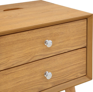 Teddy Rubberwood / Wood Veneer / MDF / Stainless Steel Contemporary Natural Night Stand - 18" W x 15" D x 24" H