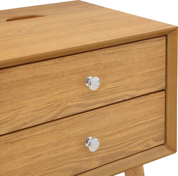 Teddy Rubberwood / Wood Veneer / MDF / Stainless Steel Contemporary Natural Night Stand - 18" W x 15" D x 24" H