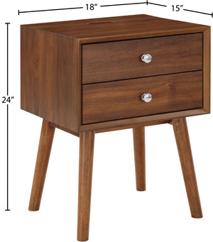 Teddy Rubberwood / Wood Veneer / MDF / Stainless Steel Contemporary Walnut Night Stand - 18" W x 15" D x 24" H