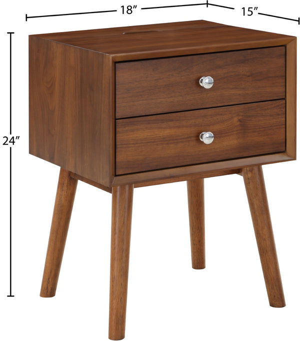 Teddy Rubberwood / Wood Veneer / MDF / Stainless Steel Contemporary Walnut Night Stand - 18" W x 15" D x 24" H
