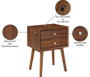 Teddy Rubberwood / Wood Veneer / MDF / Stainless Steel Contemporary Walnut Night Stand - 18" W x 15" D x 24" H