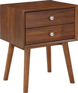 Teddy Rubberwood / Wood Veneer / MDF / Stainless Steel Contemporary Walnut Night Stand - 18" W x 15" D x 24" H