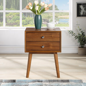 Teddy Rubberwood / Wood Veneer / MDF / Stainless Steel Contemporary Walnut Night Stand - 18" W x 15" D x 24" H