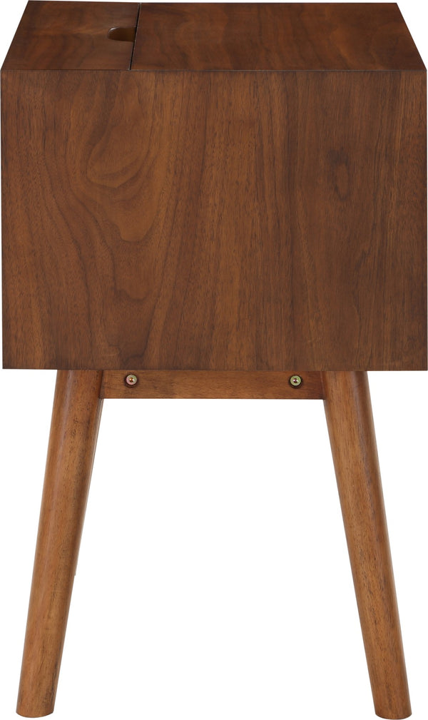 Teddy Rubberwood / Wood Veneer / MDF / Stainless Steel Contemporary Walnut Night Stand - 18" W x 15" D x 24" H