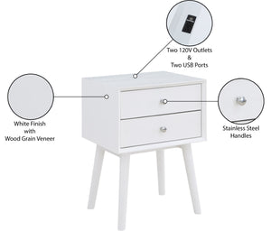 Teddy Rubberwood / Wood Veneer / MDF / Stainless Steel Contemporary White Night Stand - 18" W x 15" D x 24" H