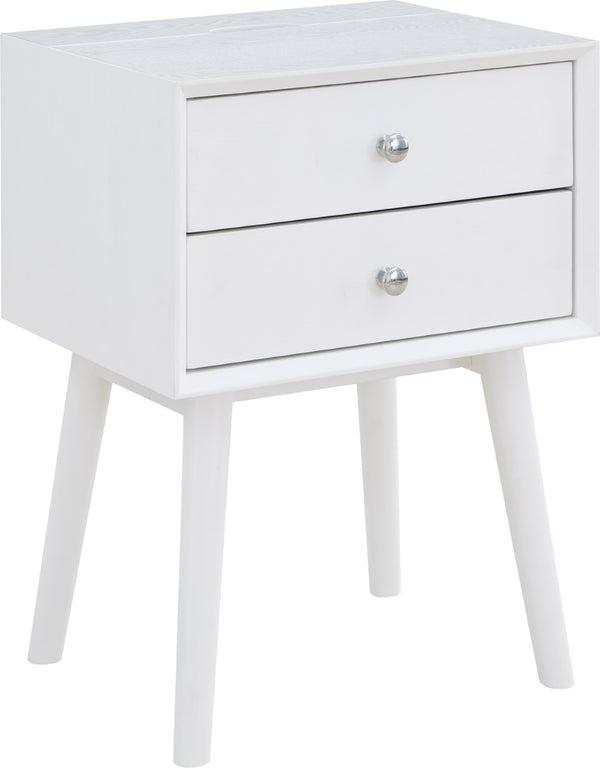 Teddy Rubberwood / Wood Veneer / MDF / Stainless Steel Contemporary White Night Stand - 18" W x 15" D x 24" H