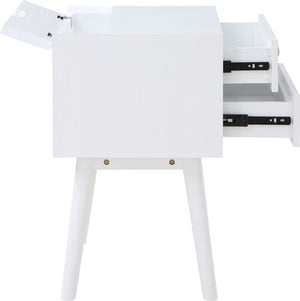 Teddy Rubberwood / Wood Veneer / MDF / Stainless Steel Contemporary White Night Stand - 18" W x 15" D x 24" H
