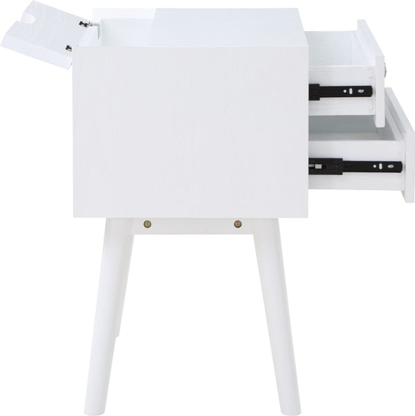 Teddy Rubberwood / Wood Veneer / MDF / Stainless Steel Contemporary White Night Stand - 18" W x 15" D x 24" H