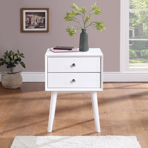 Teddy Rubberwood / Wood Veneer / MDF / Stainless Steel Contemporary White Night Stand - 18" W x 15" D x 24" H