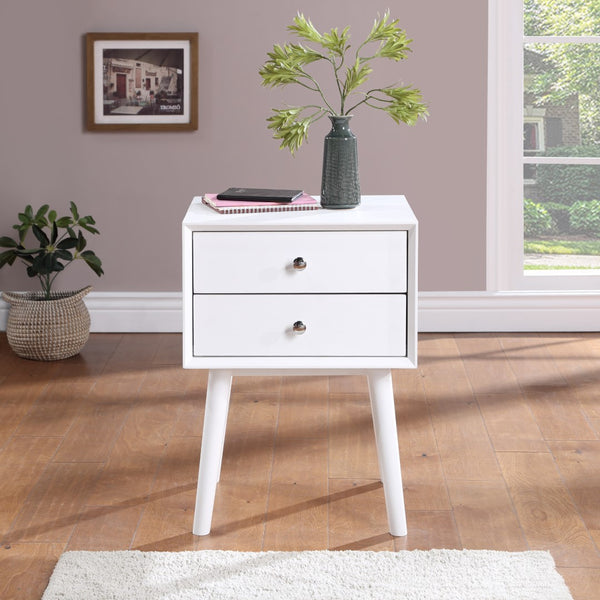 Teddy Rubberwood / Wood Veneer / MDF / Stainless Steel Contemporary White Night Stand - 18" W x 15" D x 24" H