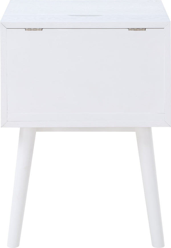 Teddy Rubberwood / Wood Veneer / MDF / Stainless Steel Contemporary White Night Stand - 18" W x 15" D x 24" H