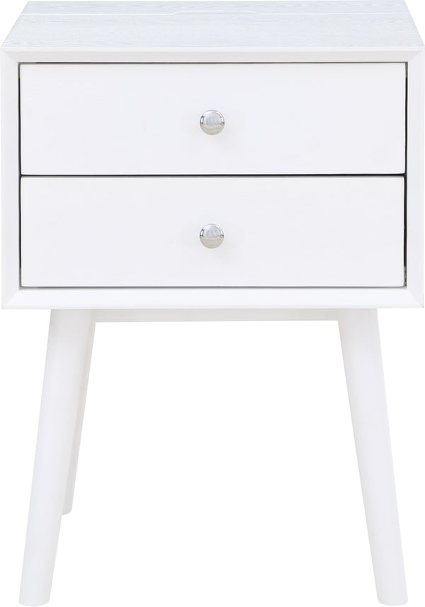 Teddy Rubberwood / Wood Veneer / MDF / Stainless Steel Contemporary White Night Stand - 18" W x 15" D x 24" H