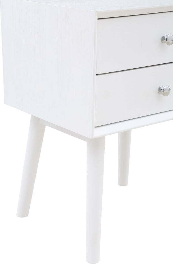 Teddy Rubberwood / Wood Veneer / MDF / Stainless Steel Contemporary White Night Stand - 18" W x 15" D x 24" H