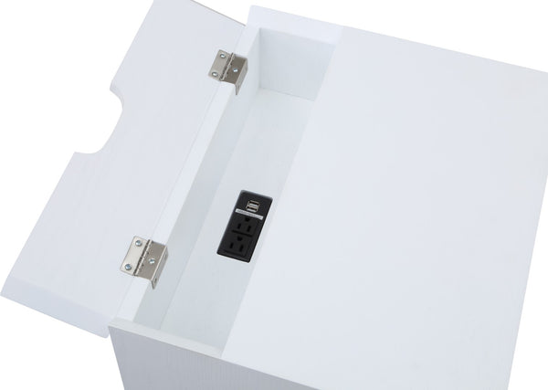 Teddy Rubberwood / Wood Veneer / MDF / Stainless Steel Contemporary White Night Stand - 18" W x 15" D x 24" H