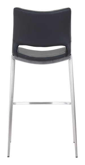 Zuo Modern Ace 100% Polyurethane, Plywood, Stainless Steel Modern Commercial Grade Barstool Set - Set of 2 Black, Silver 100% Polyurethane, Plywood, Stainless Steel