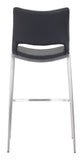 Zuo Modern Ace 100% Polyurethane, Plywood, Stainless Steel Modern Commercial Grade Barstool Set - Set of 2 Black, Silver 100% Polyurethane, Plywood, Stainless Steel