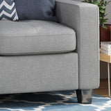 Bowden Three Seater Sofa with Wood Legs, Gray and Natural Finish Noble House
