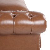 Somerville Chesterfield Tufted Sofa with Scroll Arms, Cognac Brown and Dark Brown Noble House