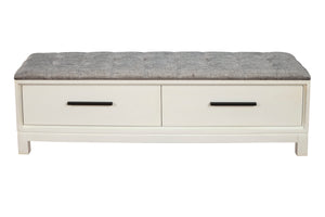 Nova Bench in Elegant Chalk White - Fully Assembled Mahogany with Tufted Cushion & Dovetail Drawers
