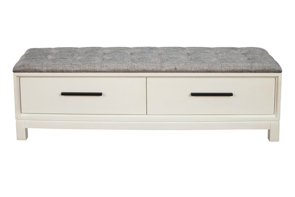 Nova Bench in Elegant Chalk White - Fully Assembled Mahogany with Tufted Cushion & Dovetail Drawers