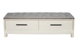 Nova Bench in Elegant Chalk White - Fully Assembled Mahogany with Tufted Cushion & Dovetail Drawers