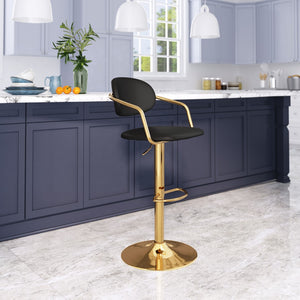 Zuo Modern Gusto 100% Polyurethane, Plywood, Steel Modern Commercial Grade Barstool Black, Gold 100% Polyurethane, Plywood, Steel