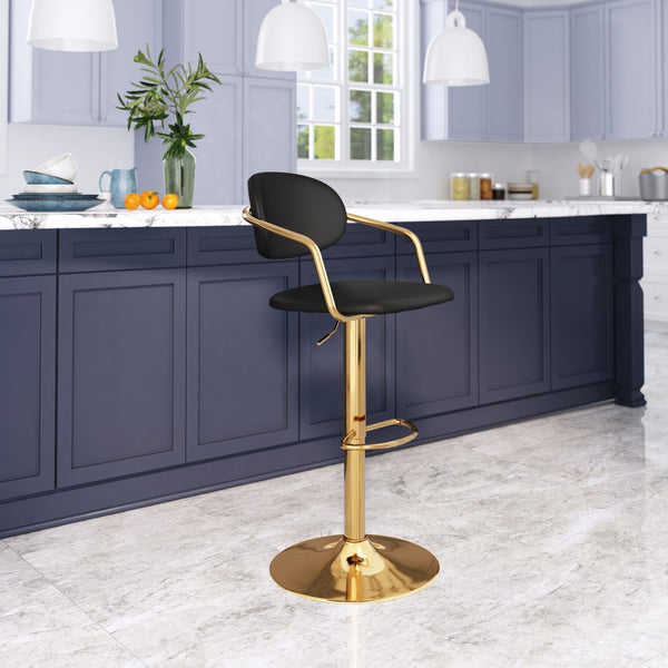 Zuo Modern Gusto 100% Polyurethane, Plywood, Steel Modern Commercial Grade Barstool Black, Gold 100% Polyurethane, Plywood, Steel