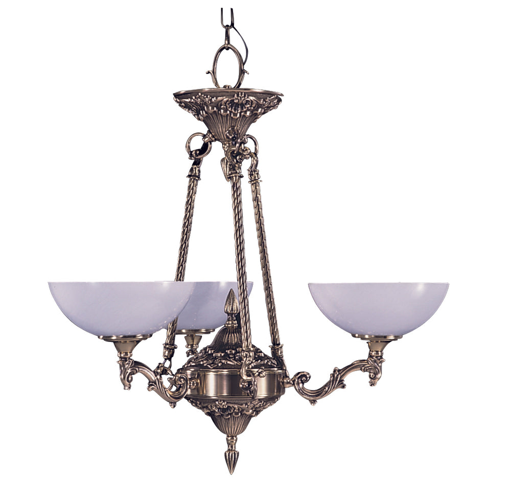 3-Light French Brass Napoleonic Dinette Chandelier