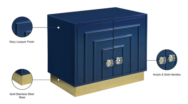 Cosmopolitan Acrylic / Engineered Wood / Stainless Steel Contemporary Navy Lacquer Side Table - 28" W x 18" D x 24" H