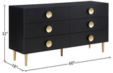 Zayne Engineered Wood / Metal Contemporary Black Dresser - 60" W x 18" D x 32" H