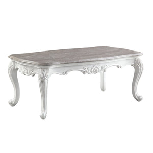 Ciddrenar Transitional Coffee Table Marble Top & White Finish 84310-ACME