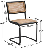 Kano Natural Rattan / Rubberwood / Metal Mid Century Modern Black Powder Coating Dining Chair - 19" W x 20.5" D x 32.5" H
