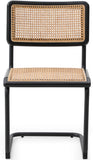 Kano Natural Rattan / Rubberwood / Metal Mid Century Modern Black Powder Coating Dining Chair - 19" W x 20.5" D x 32.5" H