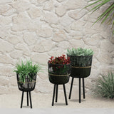 Sagebrook Home Contemporary Set of 3 -  Bamboo Footed Planters 11/13/15", Black 14780-07 Black Bamboo Wood