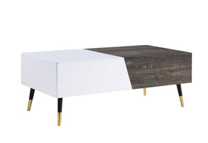 Orion Mid-Century Coffee Table TOP) White High Gloss • TOP) Paper Veneer • LEG) Black Metal 84680-ACME