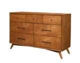 Alpine Furniture Flynn Mid Century Modern 7 Drawer Dresser, Acorn 966-03 Acorn Mahogany Solids & Okoume Veneer 56 x 19 x 36.5