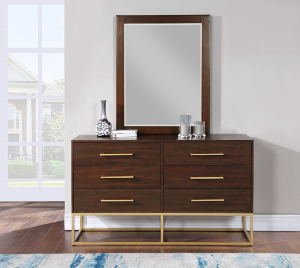 Maxine Engineered Wood / Iron Contemporary Brown Dresser - 56" W x 18" D x 32.5" H