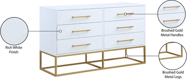 Maxine Engineered Wood / Iron Contemporary White Dresser - 56" W x 18" D x 32.5" H