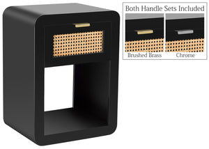 Langham Natural Cane / Engineered Wood / Metal Mid Century Black Night Stand - 18" W x 14" D x 24" H