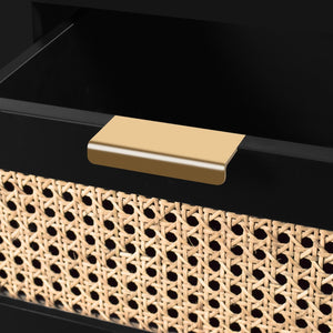 Langham Natural Cane / Engineered Wood / Metal Mid Century Black Night Stand - 18" W x 14" D x 24" H