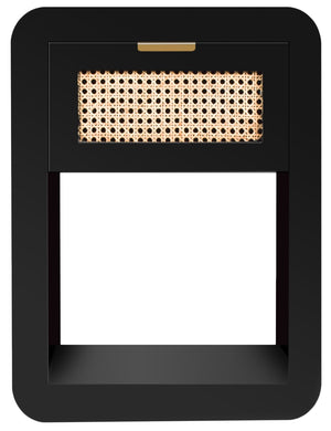 Langham Natural Cane / Engineered Wood / Metal Mid Century Black Night Stand - 18" W x 14" D x 24" H