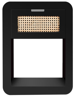 Langham Natural Cane / Engineered Wood / Metal Mid Century Black Night Stand - 18" W x 14" D x 24" H