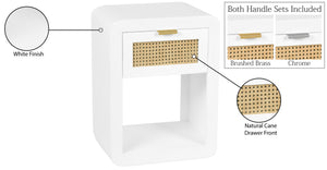Langham Natural Cane / Engineered Wood / Metal Mid Century White Night Stand - 18" W x 14" D x 24" H