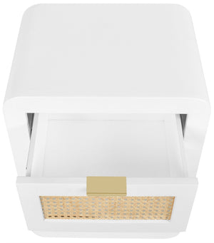 Langham Natural Cane / Engineered Wood / Metal Mid Century White Night Stand - 18" W x 14" D x 24" H