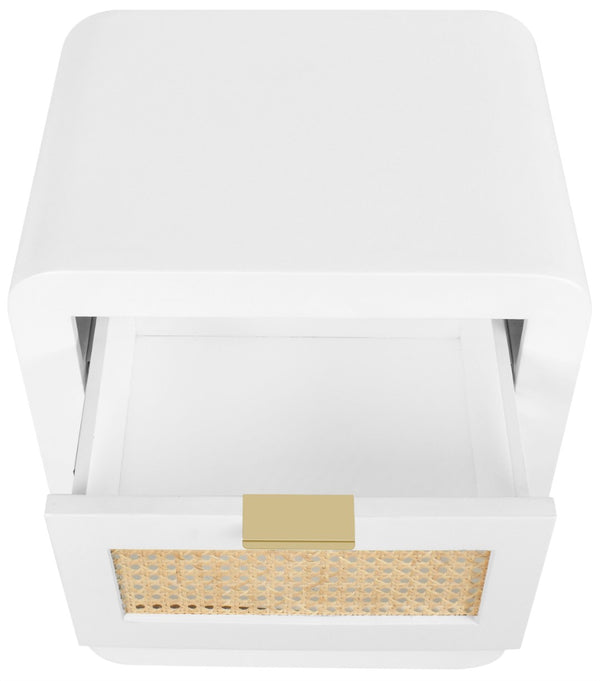 Langham Natural Cane / Engineered Wood / Metal Mid Century White Night Stand - 18" W x 14" D x 24" H