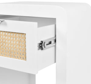 Langham Natural Cane / Engineered Wood / Metal Mid Century White Night Stand - 18" W x 14" D x 24" H