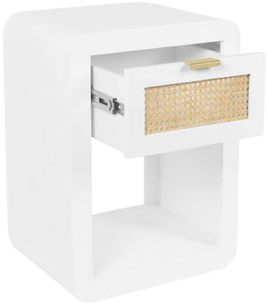 Langham Natural Cane / Engineered Wood / Metal Mid Century White Night Stand - 18" W x 14" D x 24" H