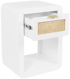 Langham Natural Cane / Engineered Wood / Metal Mid Century White Night Stand - 18" W x 14" D x 24" H